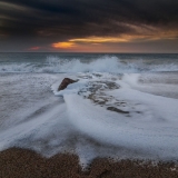 coucher de soleil sur la plage de sagone ,photographe Ajaccio,Thierry Raynaud,tempête mer corse